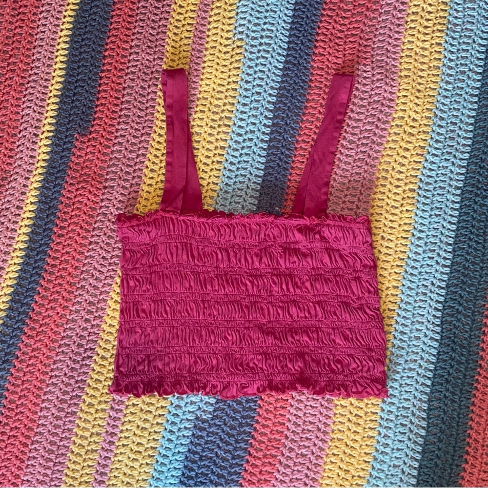 AE American Eagle Cropped Smocked Tank Top in Magenta